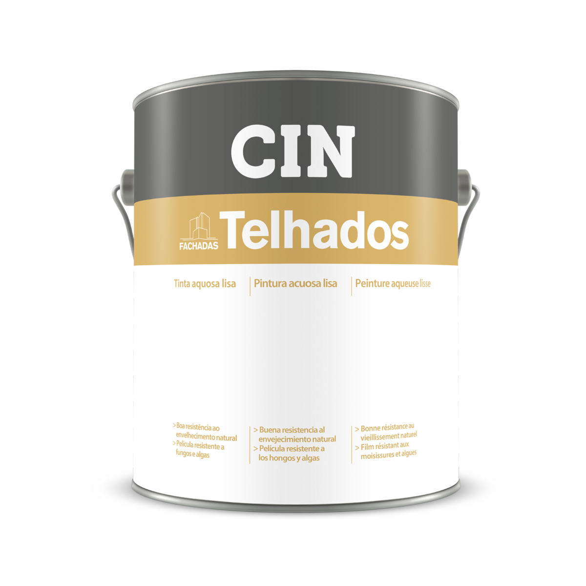 Lata de tinta CIN Telhados cinza, amarelo e branco