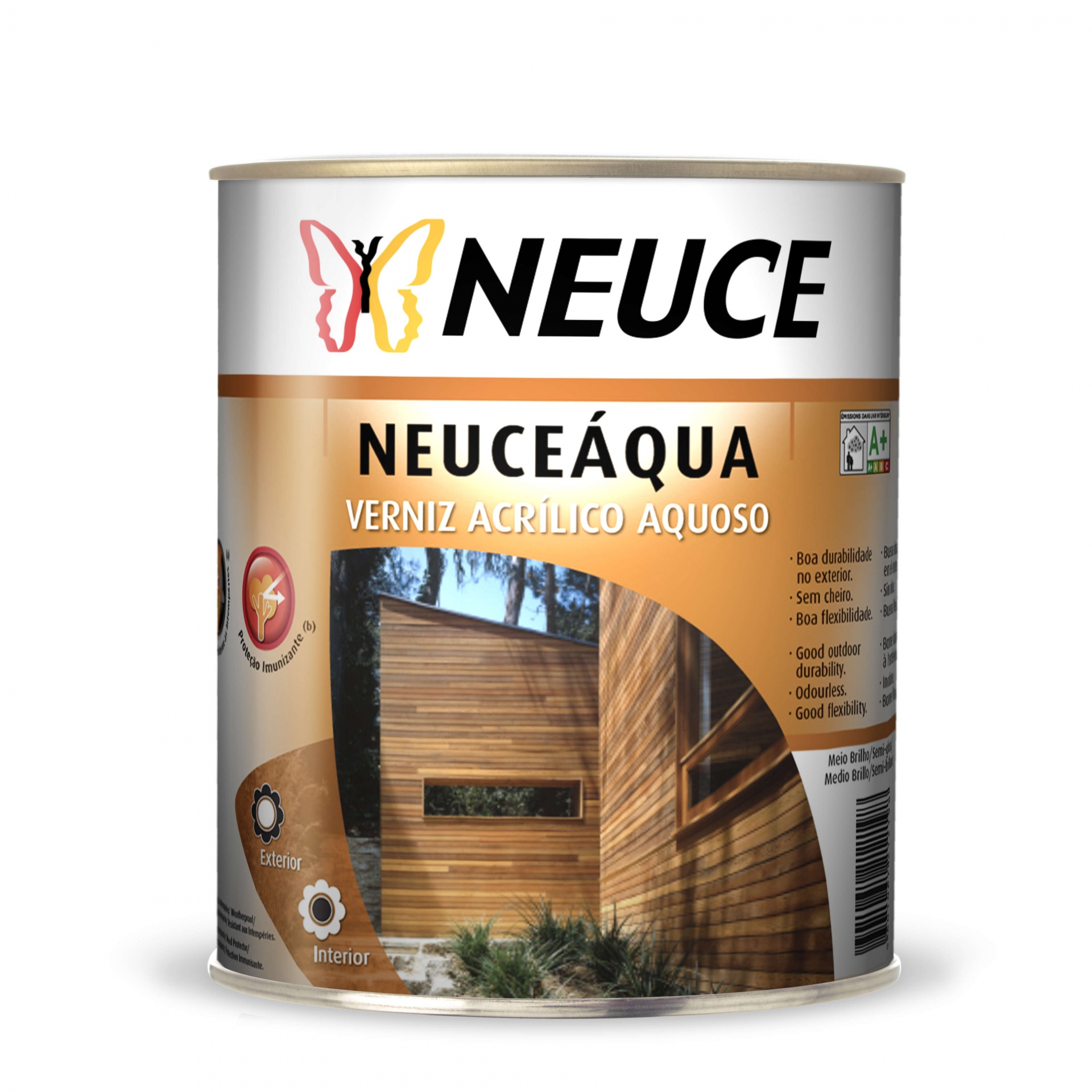Lata de verniz acrílico aquoso NEUCEÁQUA castanho para madeira