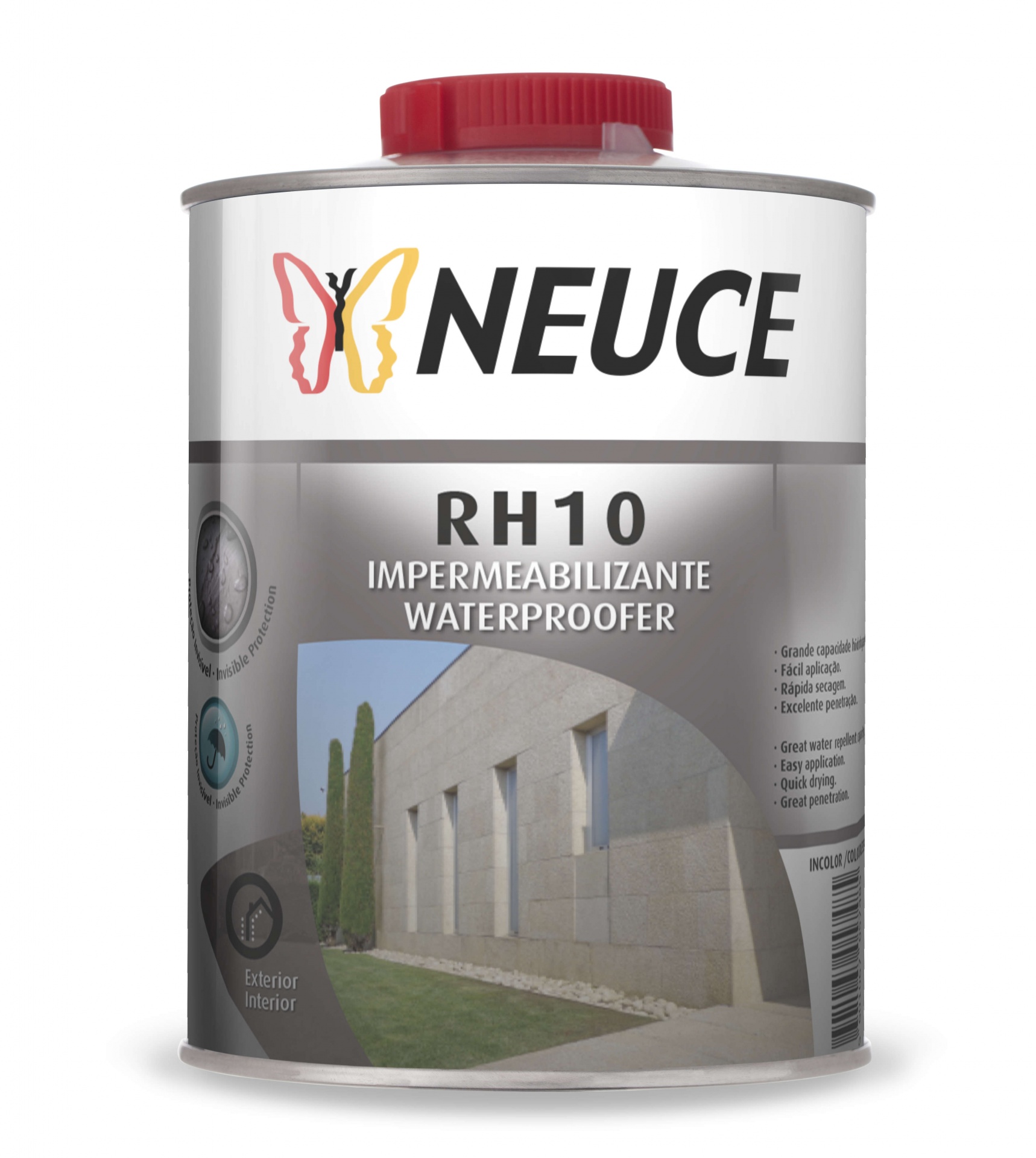 Lata metálica de impermeabilizante NEUCE RH10 com tampa vermelha e rótulo cinza e branco