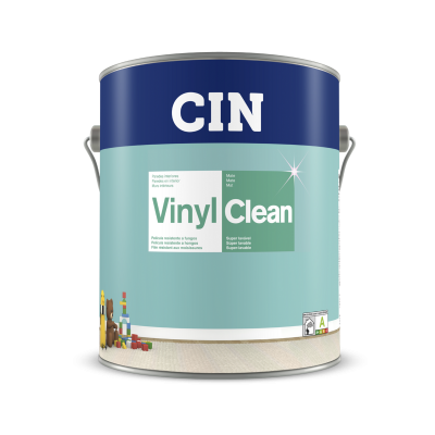 Lata de tinta CIN Vinyl Clean azul e verde-água com texto branco
