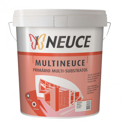 Balde branco de primer multi-substratos da NEUCE com rótulo vermelho e branco