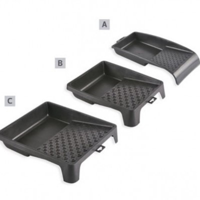Três bandejas de pintura plásticas pretas com letras A B C