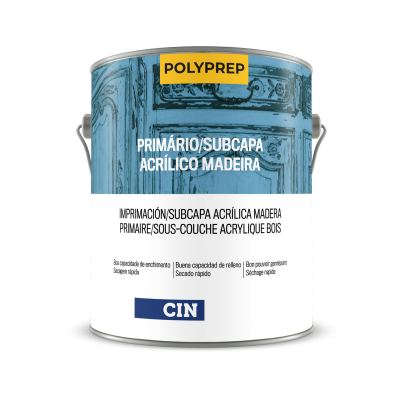 Lata de tinta acrílica para madeira CIN POLYPREP azul e branca