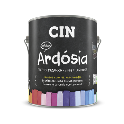 Lata de tinta preta CIN efeito Ardósia com giz colorido