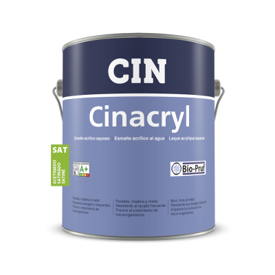 Lata de tinta CIN Cinacryl azul claro com rótulo e certificações