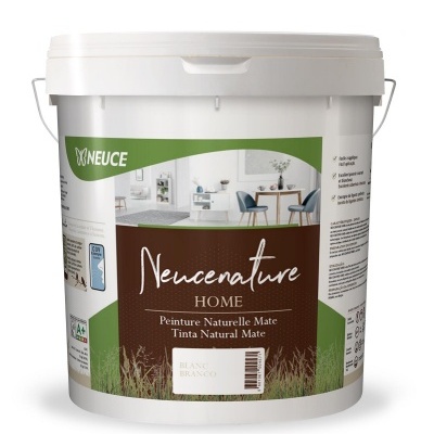 Balde de tinta mate Neucenature HOME branco com rótulo verde e castanho