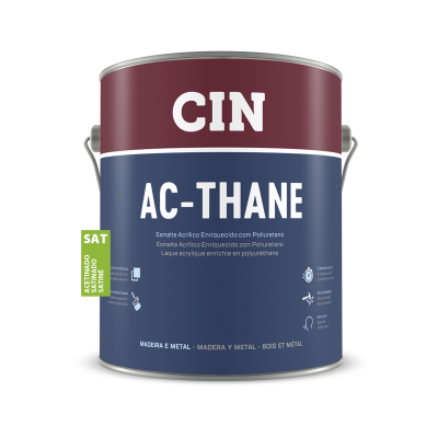 Lata de tinta CIN AC-THANE azul escura e vinho com texto branco