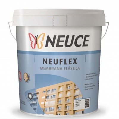 Recipiente de NEUFLEX membrana elástica da NEUCE com imagem de prédio amarelo