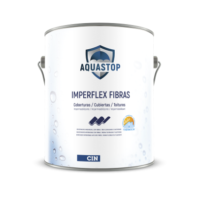 Lata de tinta impermeabilizante Aquastop Imperflex Fibras CIN branca com texto azul e cinza