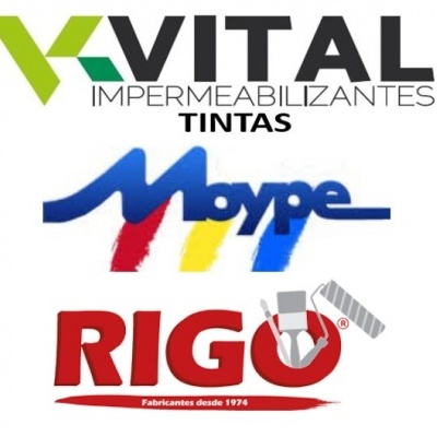 Logótipos das marcas VITAL, Moype e RIGO em fundo branco