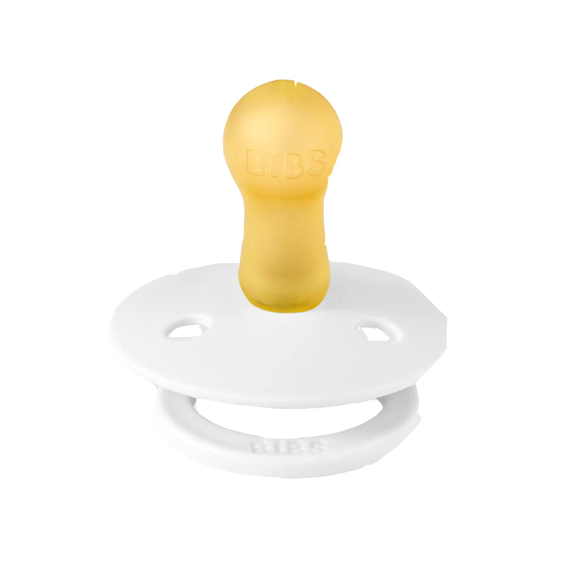 Chupeta BIBS amarela com base branca em fundo branco