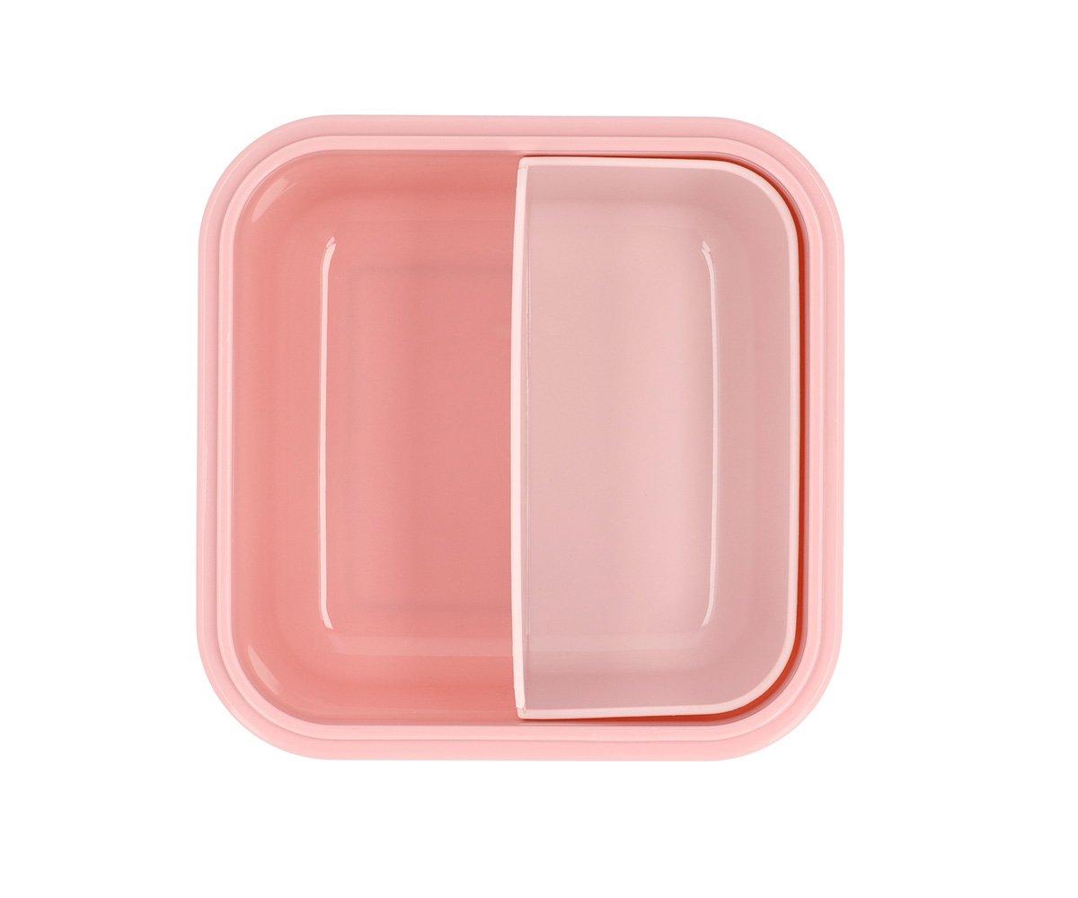 Caixa de armazenamento rosa com tampa transparente e divisão interna