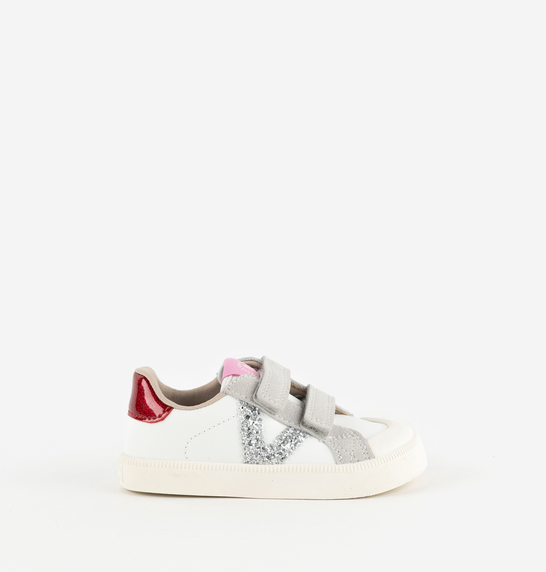 Ténis infantil branco com detalhes coloridos e fecho de velcro