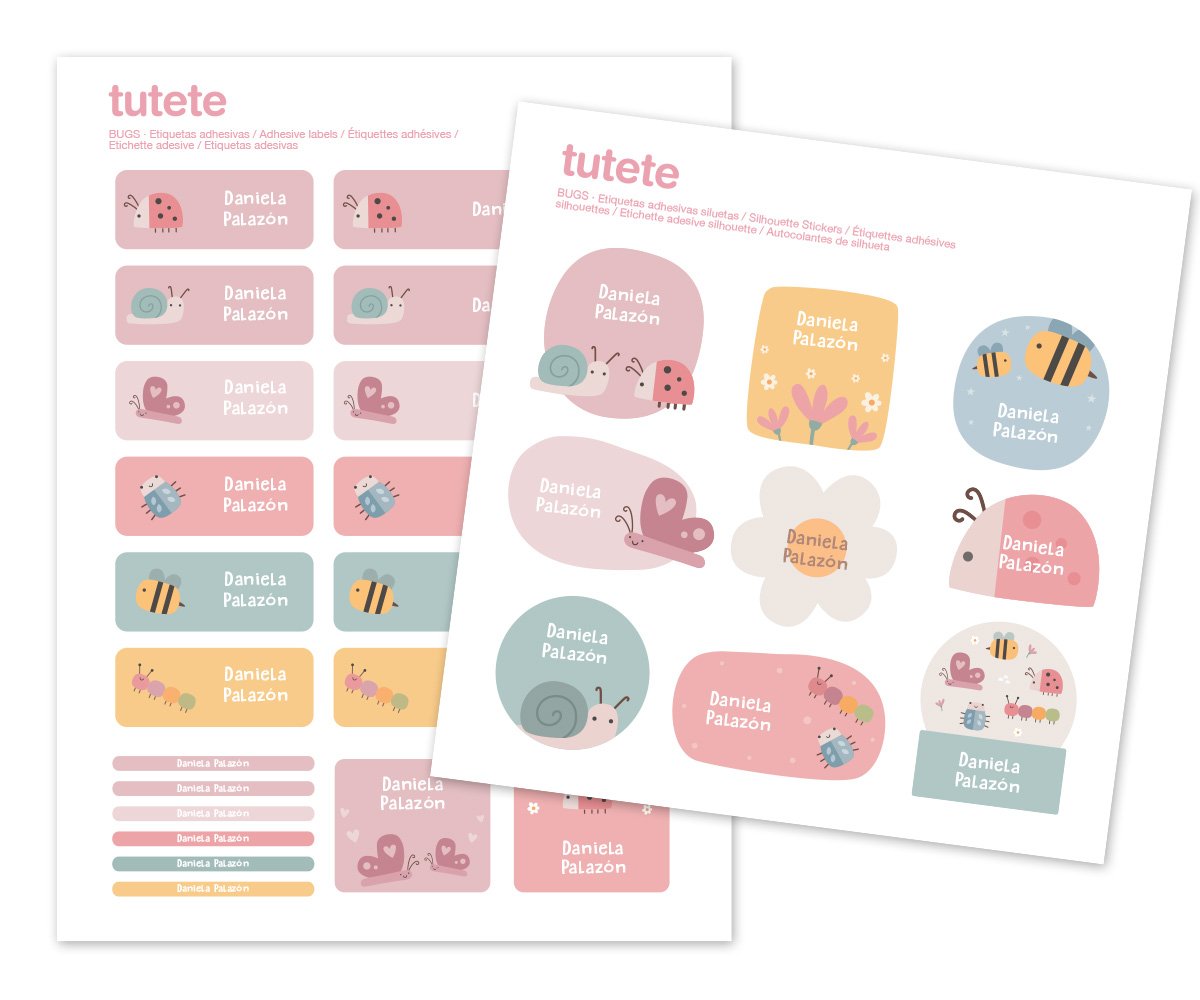 Folhas de etiquetas autocolantes personalizadas com desenhos de insetos e flores