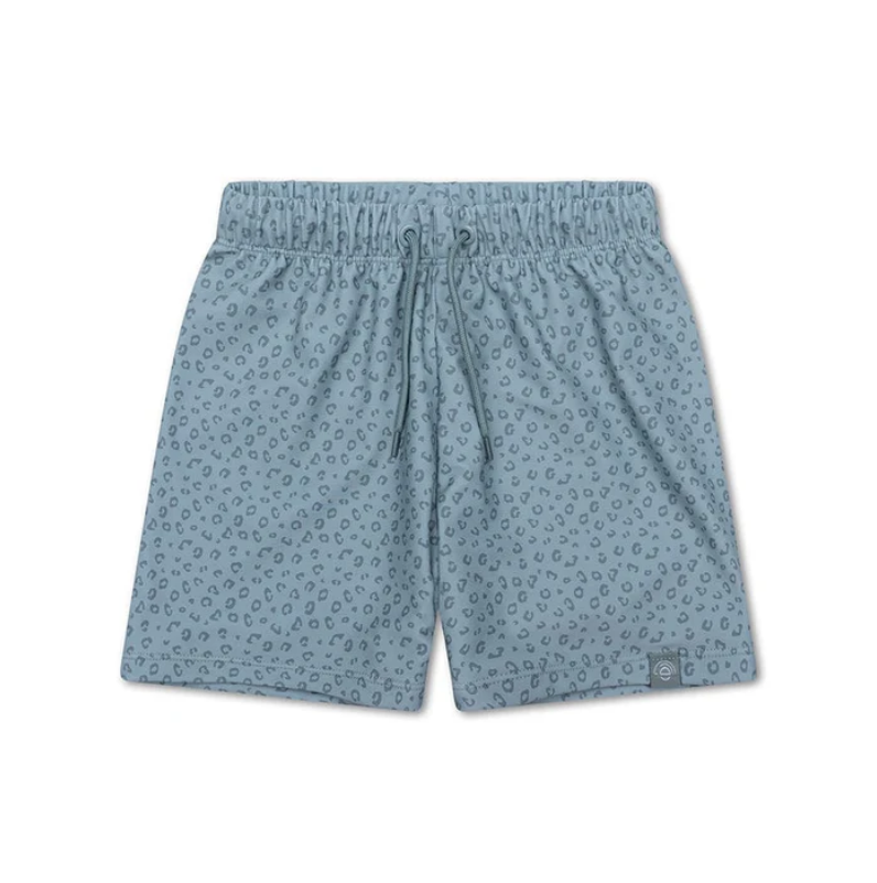 Calções de banho azuis claros com padrão de manchas pequenas e cordão na cintura