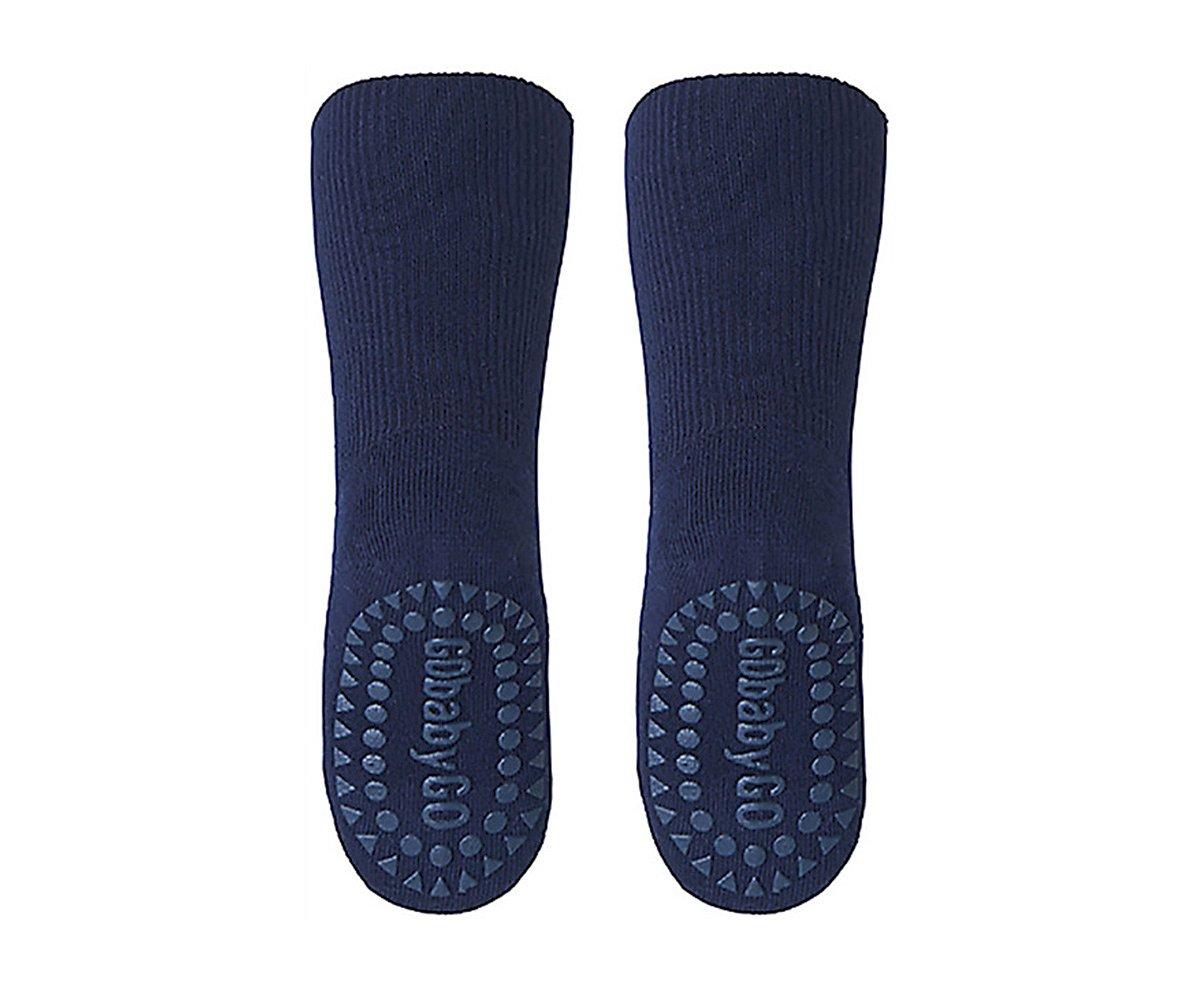 Par de meias antiderrapantes azuis para bebé com sola antiderrapante e texto chibaby 0.