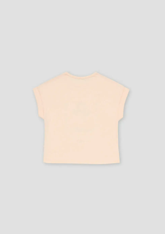 T-shirt bege clara de manga curta com gola redonda