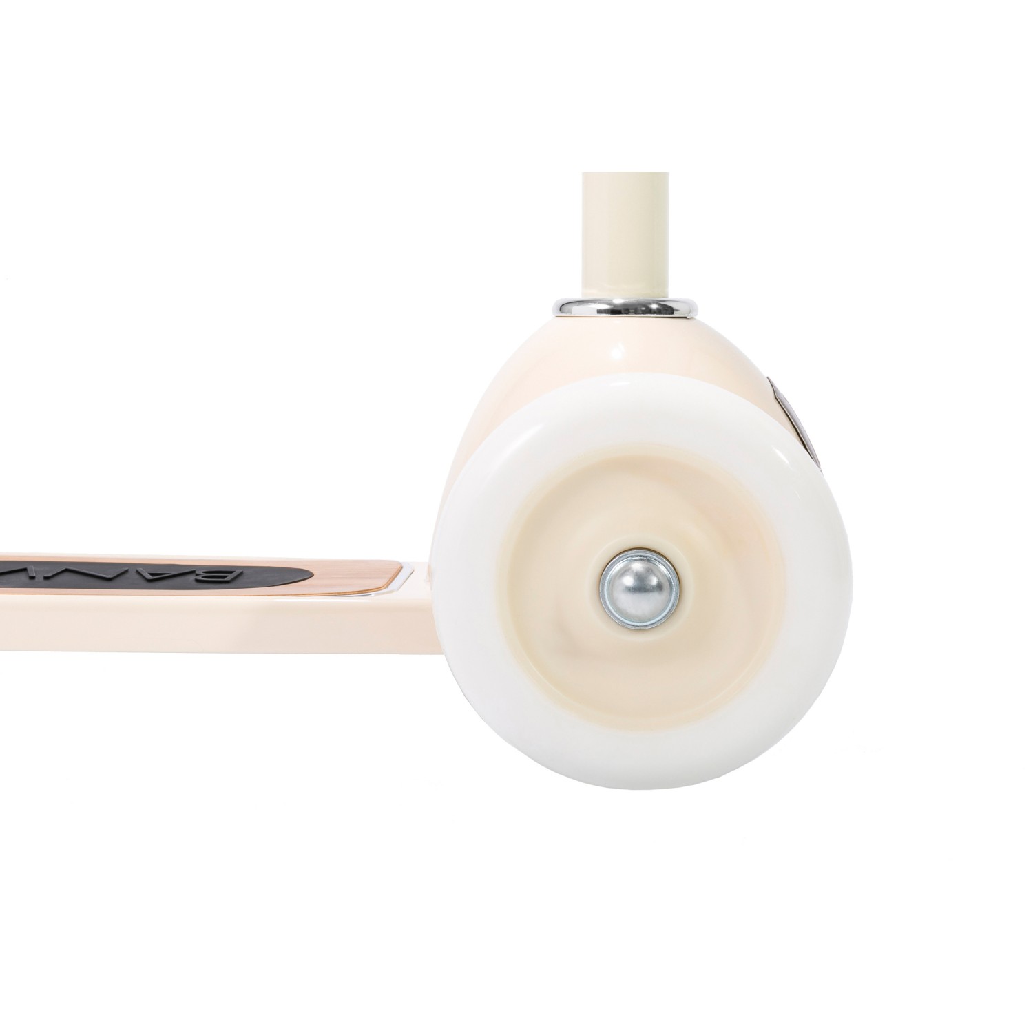 Roda de patinete branca translúcida com estrutura creme claro