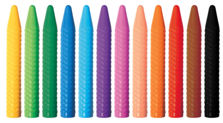 12 lápis de cera coloridos alinhados
