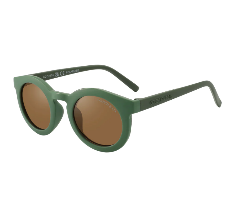 Óculos de sol redondos verde fosco com lentes marrons