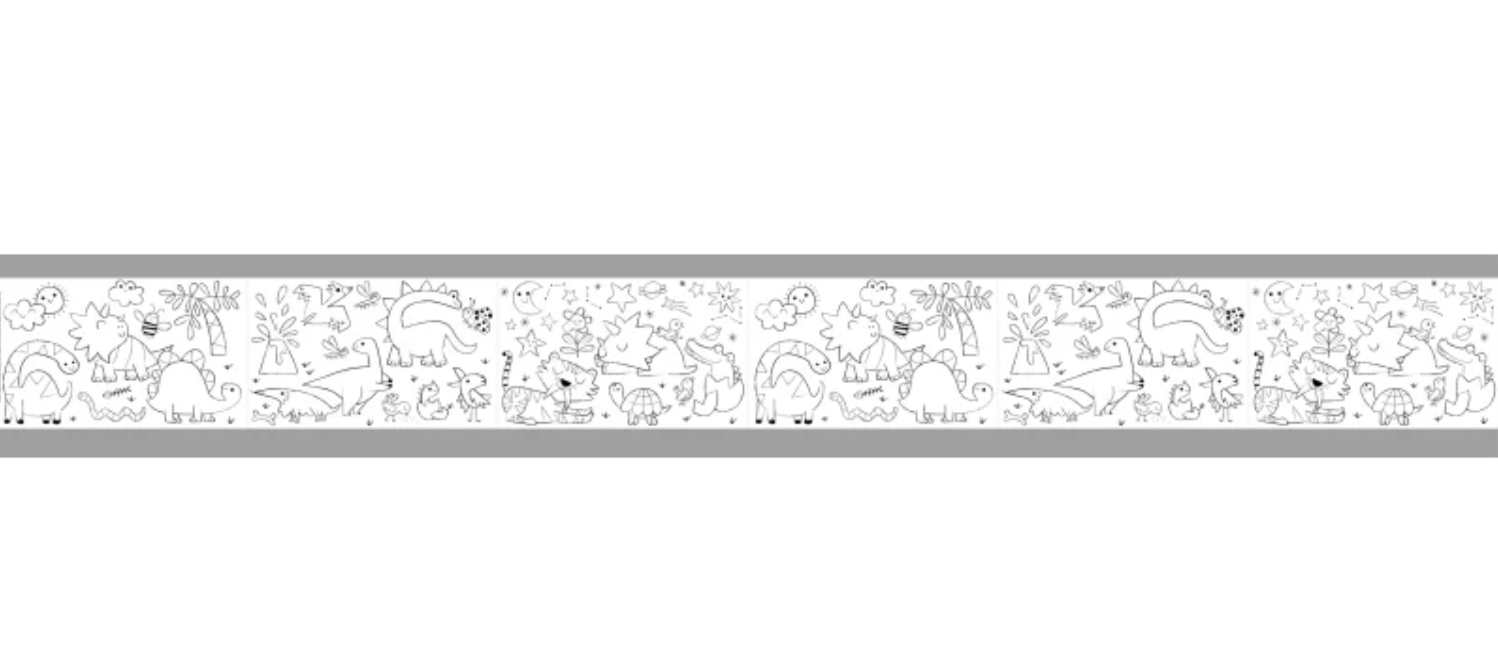Faixa decorativa infantil preto e branco com desenhos de animais para colorir