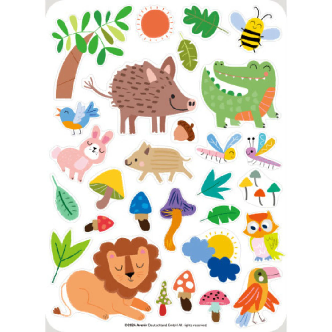 Autocolantes coloridos de animais e elementos da natureza