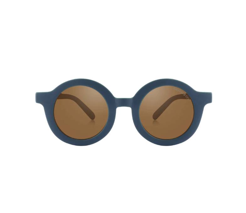 Óculos de sol redondos azul escuro com lentes castanhas escuras