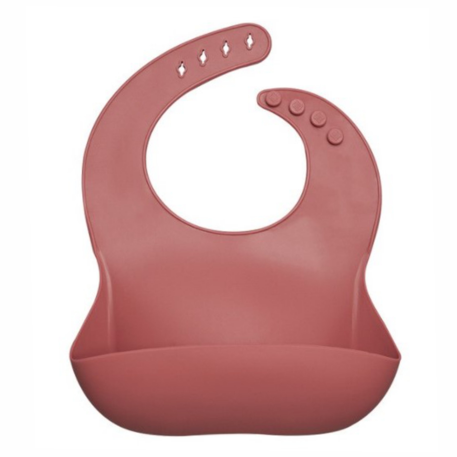 Babete de silicone rosa com bolso e fechos ajustáveis