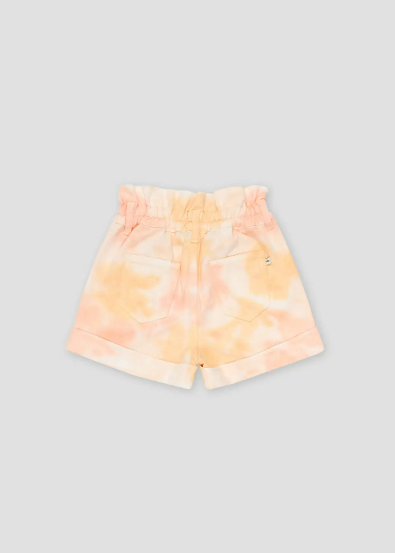 Calções tie-dye laranja e branco com cintura elástica e bolsos