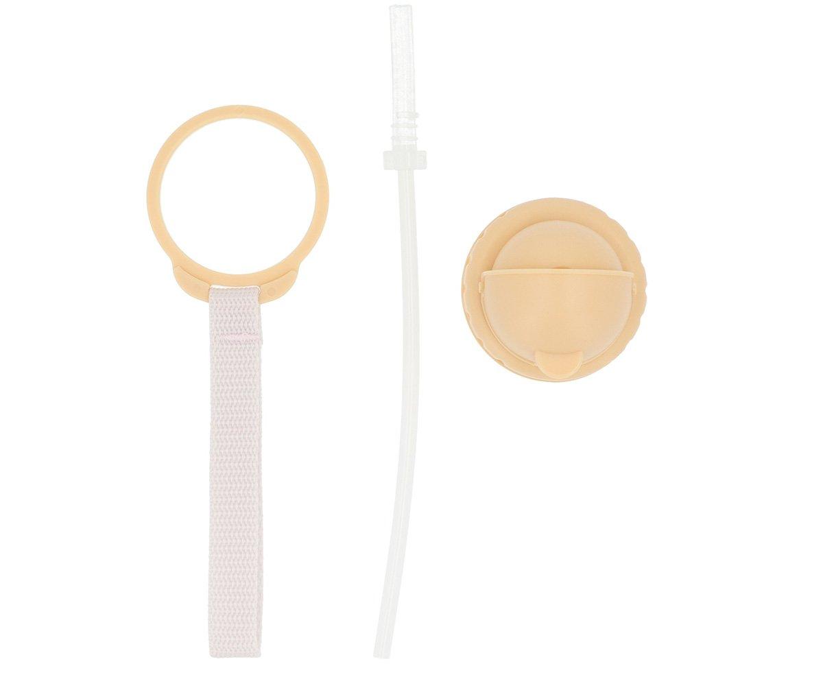 Suporte circular com fita, tubo flexível e objecto redondo bege