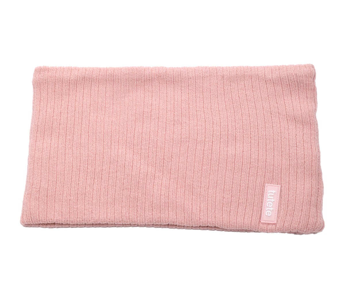 Cachecol ou faixa de cabeça rosa claro em malha canelada com etiqueta tutete