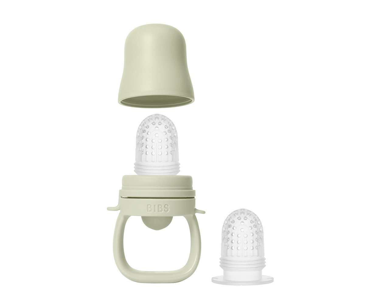 Chupeta de alimentação para bebés em silicone e plástico com capa e texturas pontilhadas