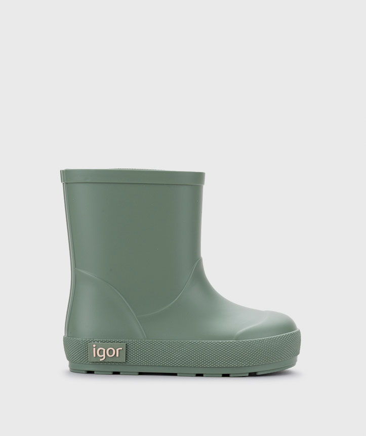 Bota de chuva infantil verde oliva com etiqueta igor