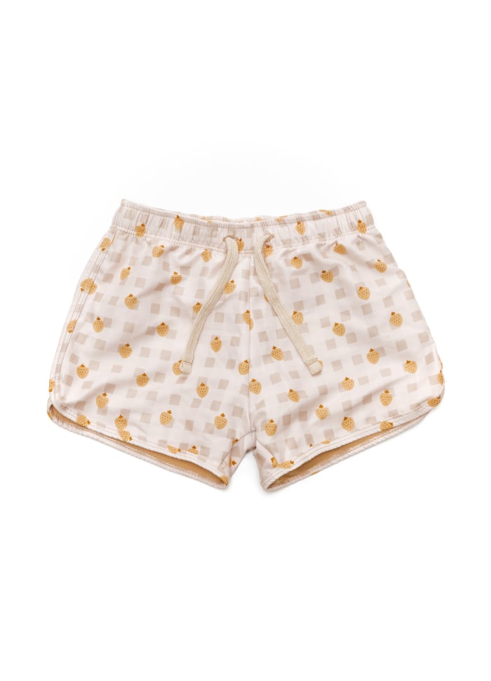 Calções de criança brancos com padrão amarelo e cintura elástica