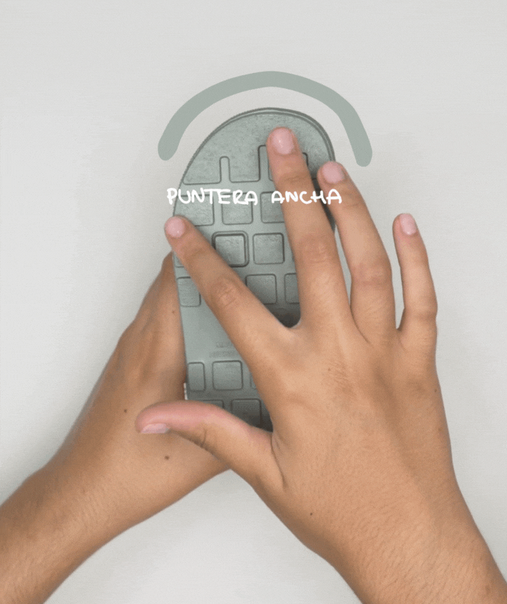 Sola de sapato cinzenta com padrão quadrado e texto PUNTERA ANCHA