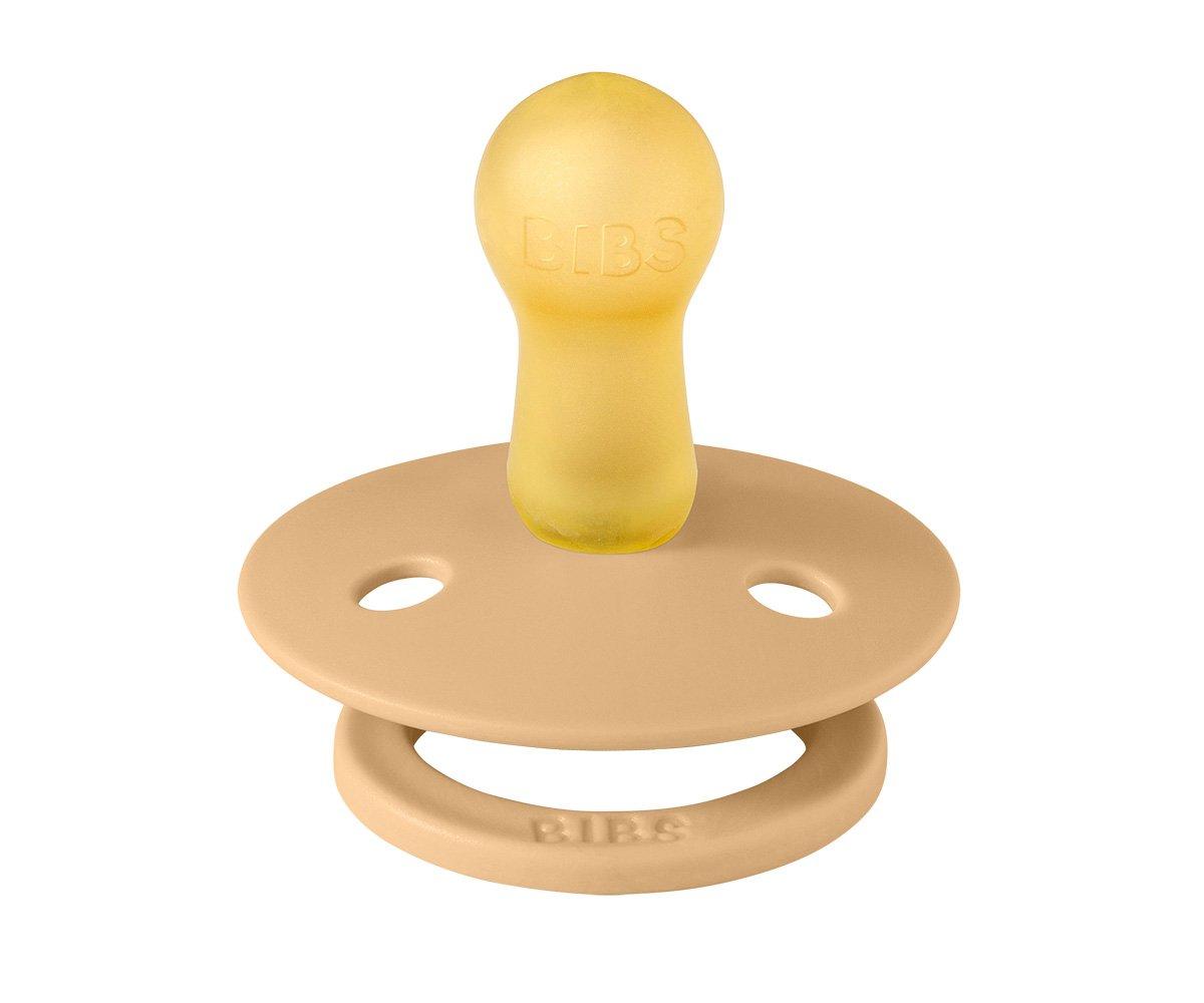 Chupeta para bebé amarelo e castanho claro com escrita BIBS