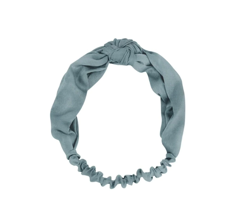 faixa de cabelo elástica azul com nó decorativo