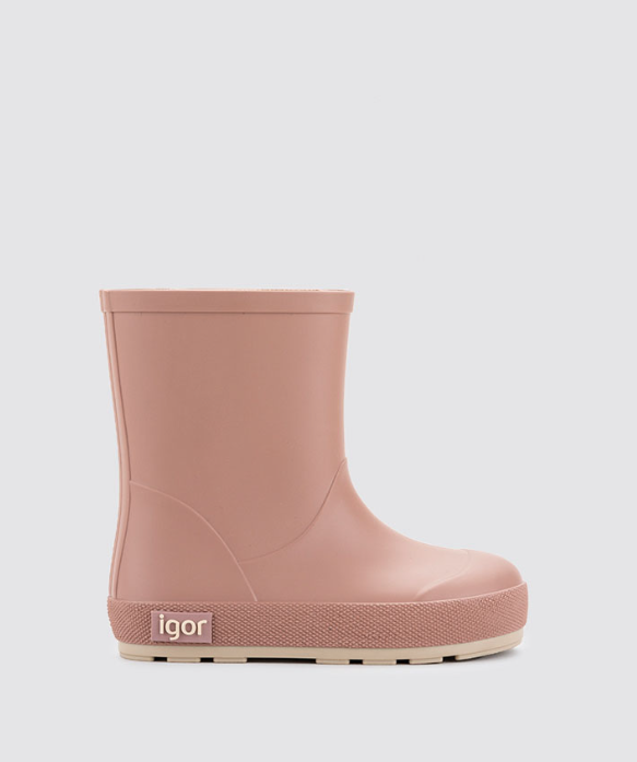 Bota infantil de borracha rosa claro com sola antiderrapante bege e rosa