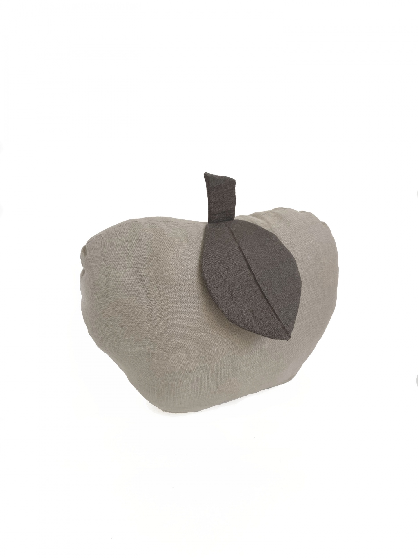 Almofada cinzenta em forma de maçã com folha escura