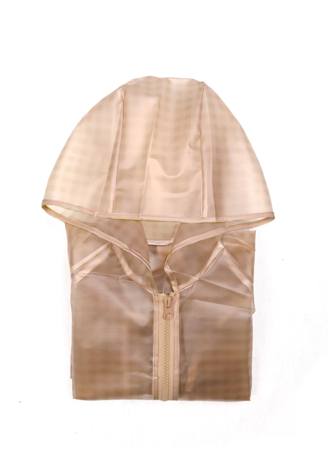 Casaco transparente bege com capuz e fecho zip