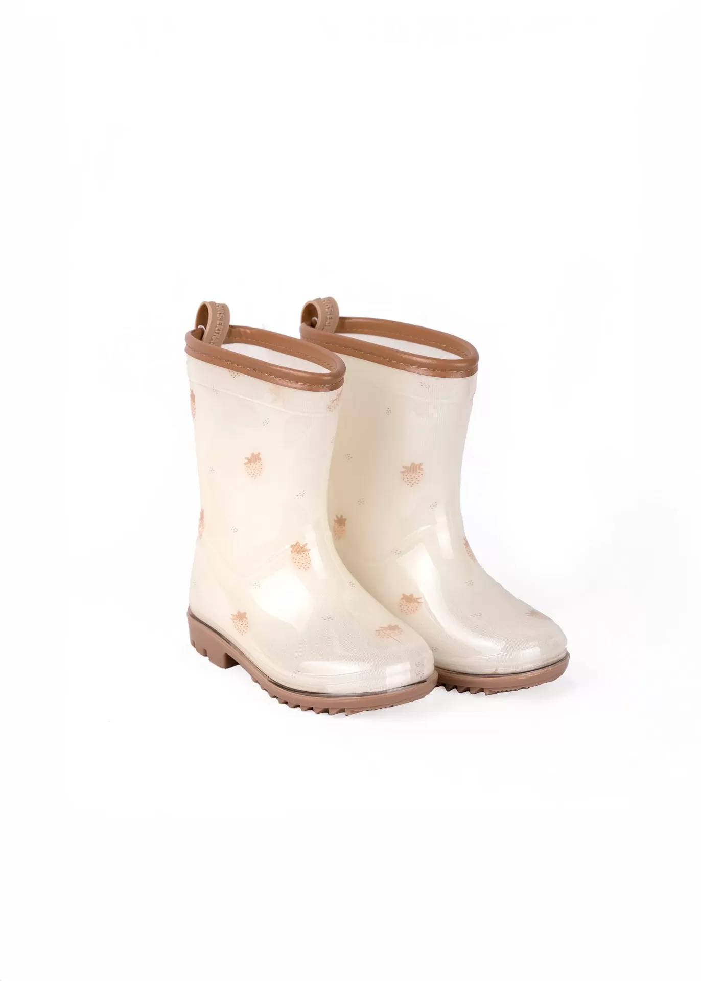 Galochas infantis creme com padrão de abelhas castanhas