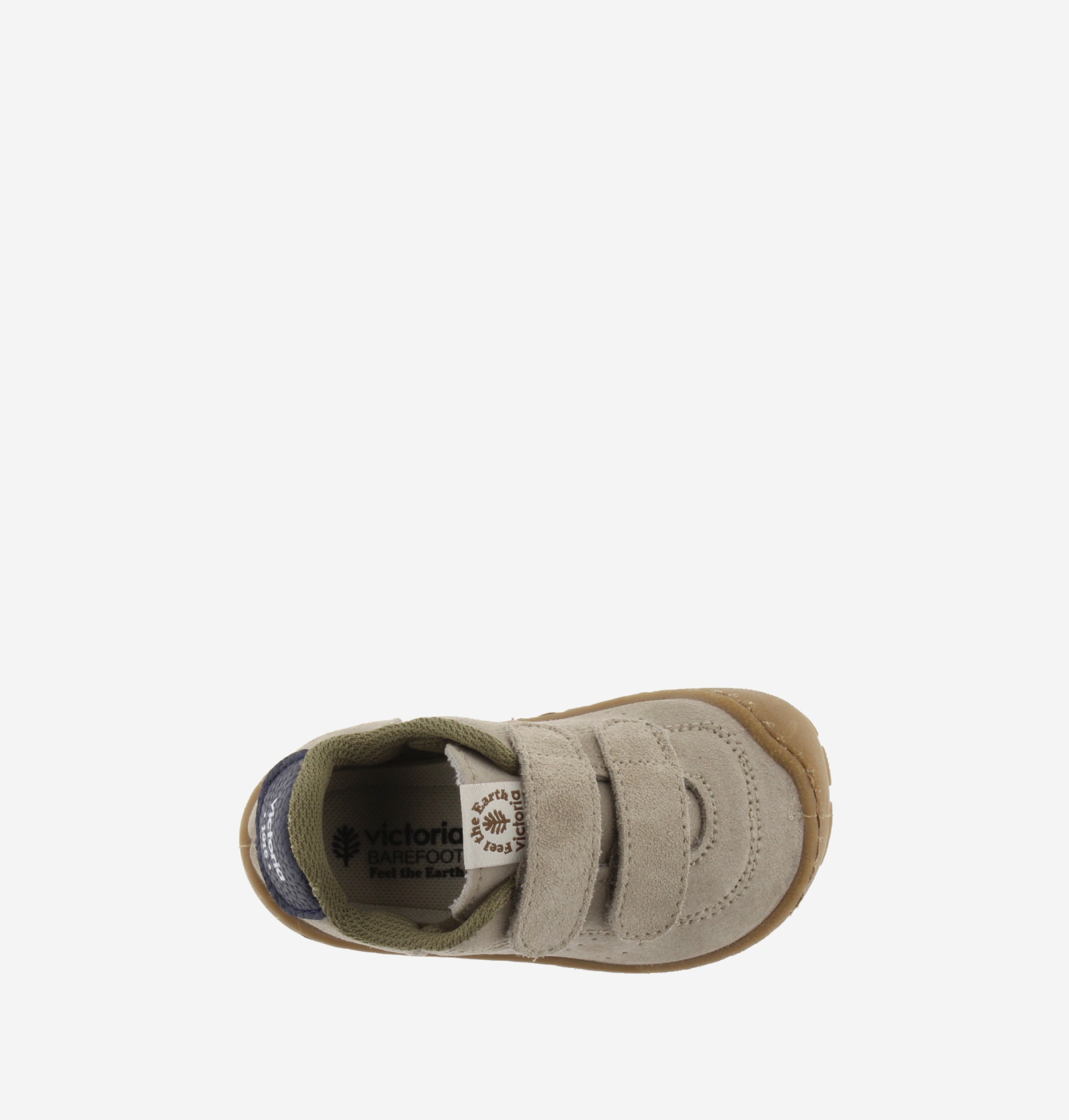 Sapato infantil bege com velcro e sola castanha