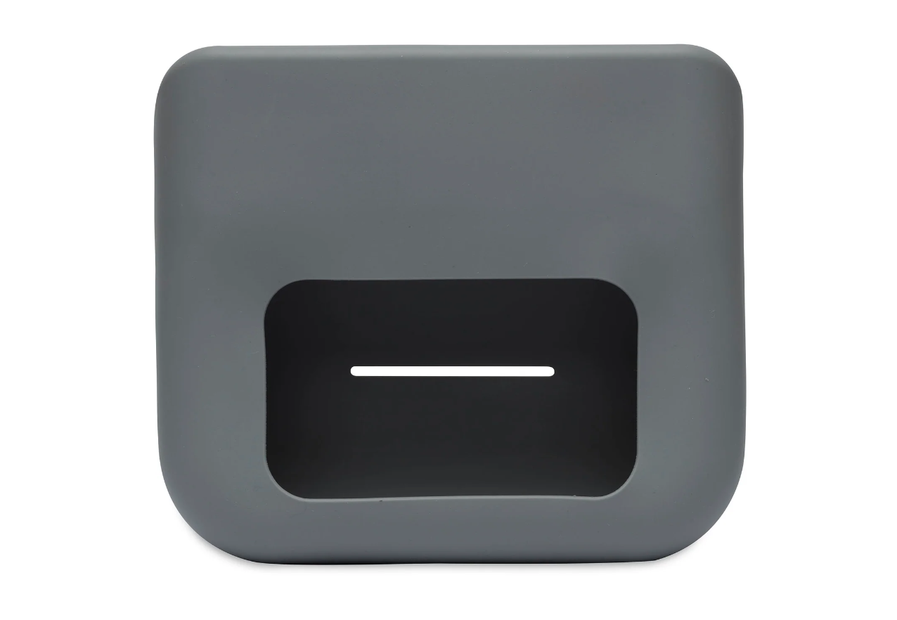 Suporte ou base em silicone cinzento com recessão retangular e ranhura branca