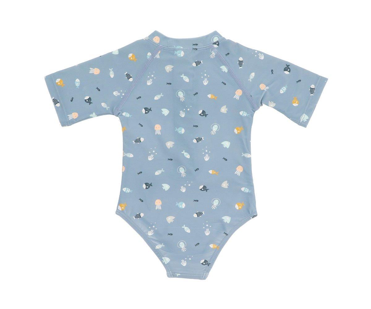 Body azul para bebé com padrão de medusas coloridas