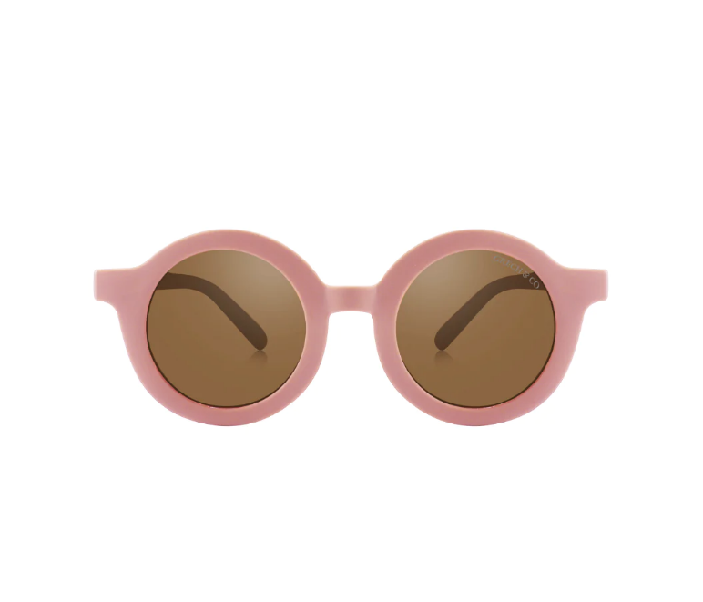 Óculos de sol redondos com armação rosa e lentes castanhas