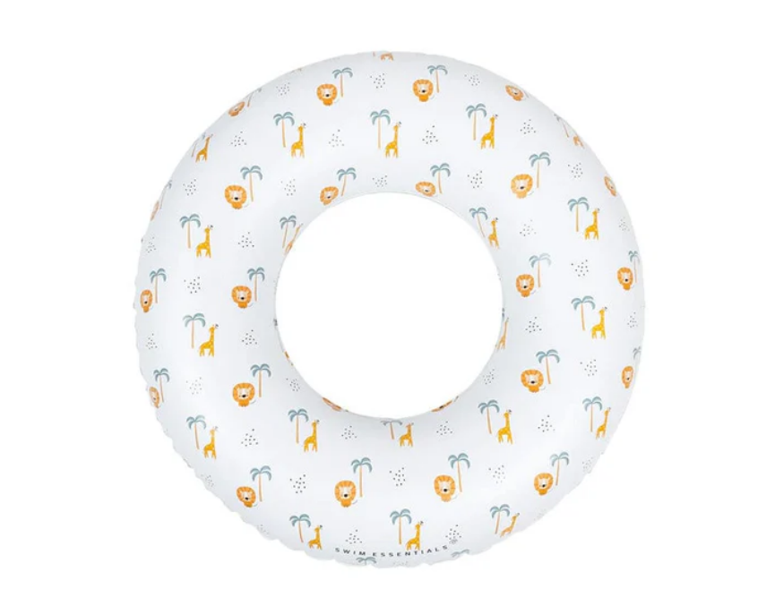 Boia insuflável branca com padrão de animais e árvores