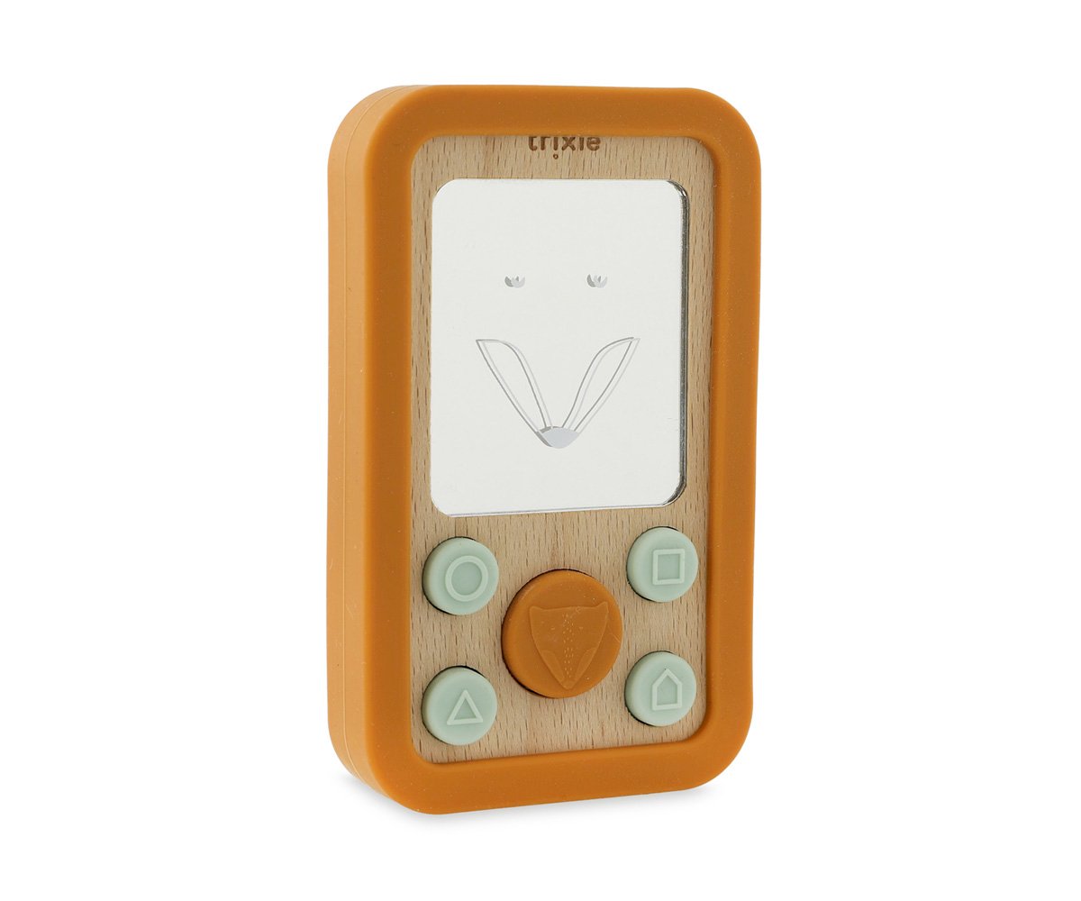 Comando de brinquedo Trixie em madeira e plástico laranja com botões cinza