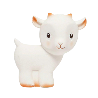 Figura decorativa de cabra branca com detalhes castanhos