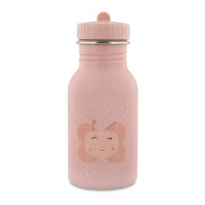 Garrafa rosa reutilizável com desenho de borboleta sorridente