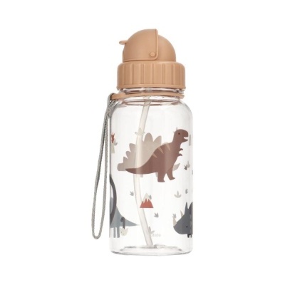 Garrafa infantil transparente com desenhos de dinossauros